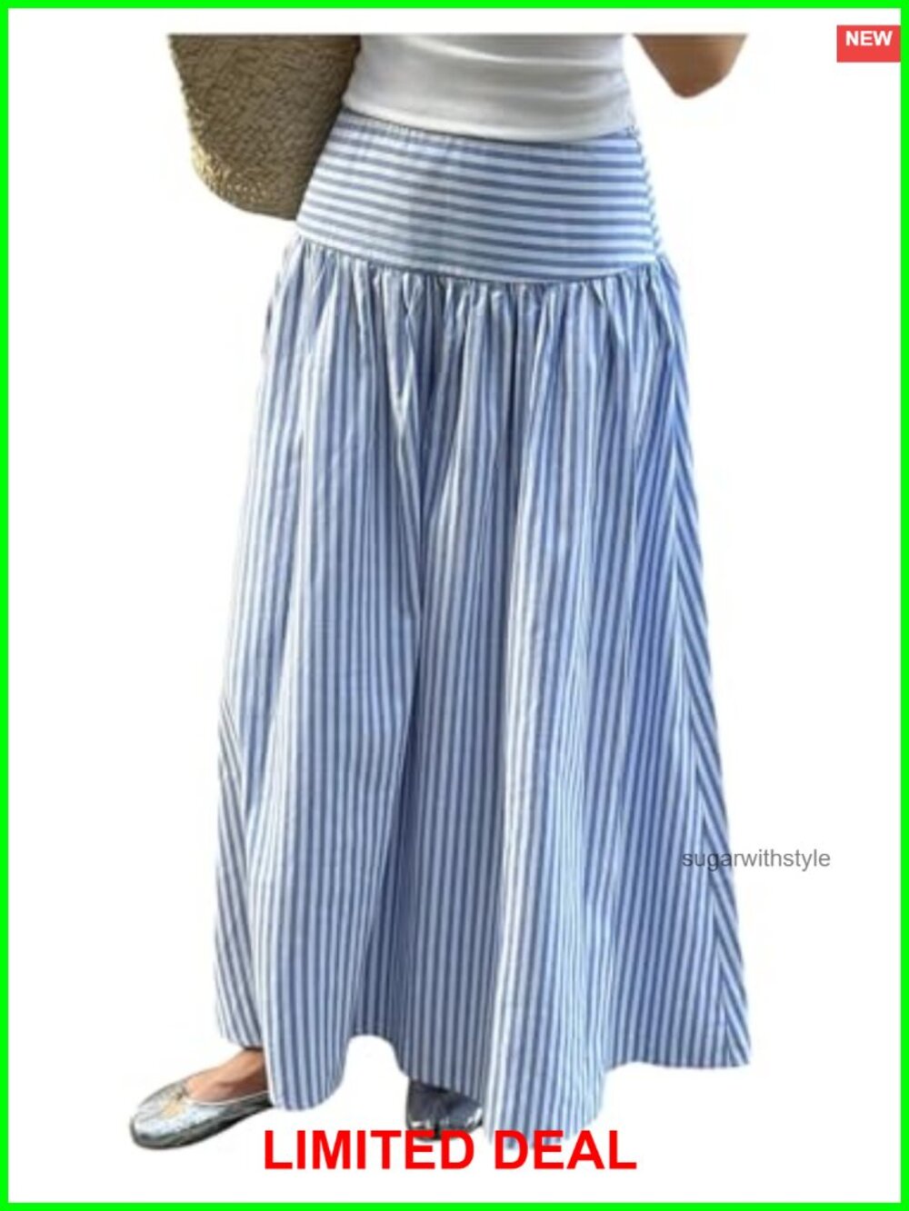Striped High Waist Ruffle Hem A-Line Maxi Skirt